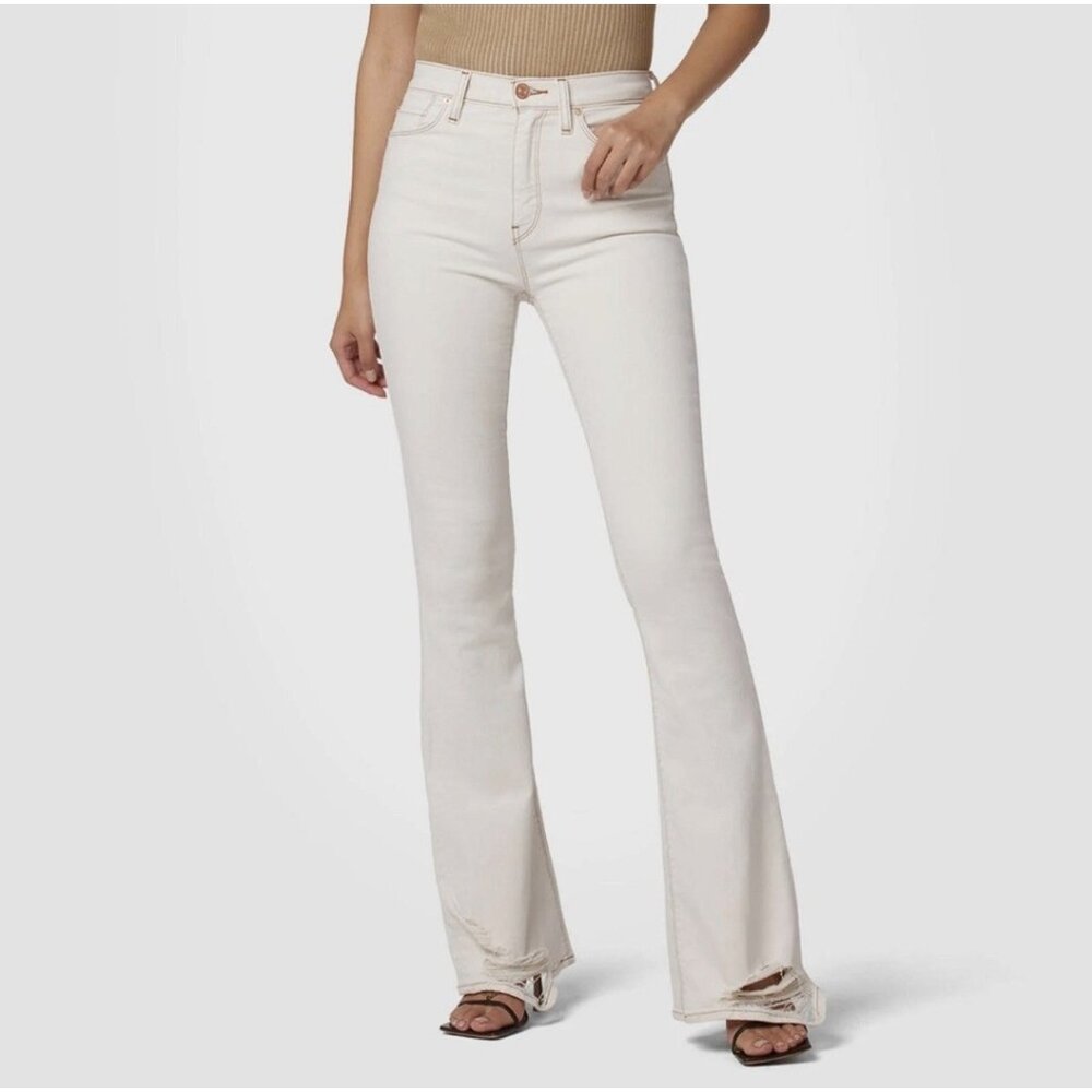NWT Hudson Holly High Rise Flare‎ Distressed Hem Jeans in Ecru Size 34